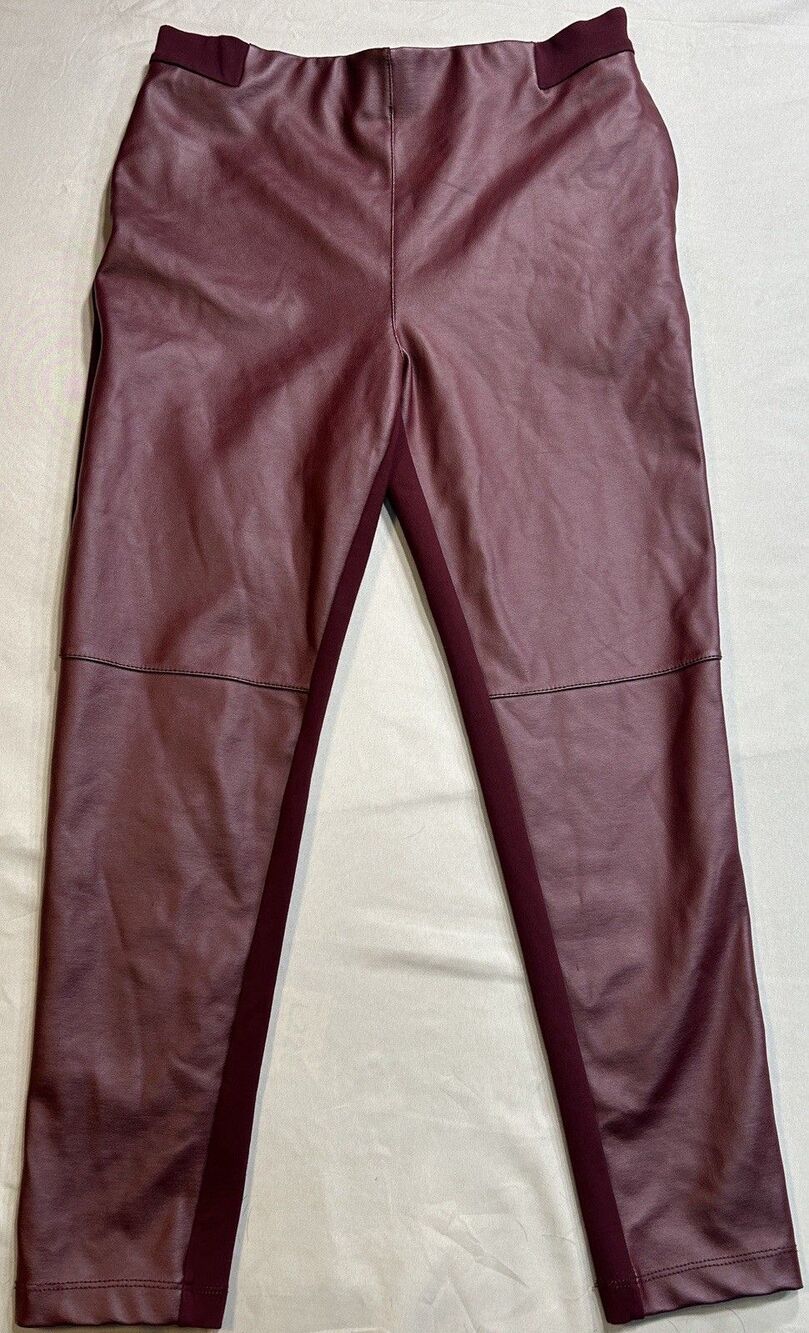 Betabrand Jett Dress Yoga Pants Women’s Large Burgundy Faux Leather Leggings